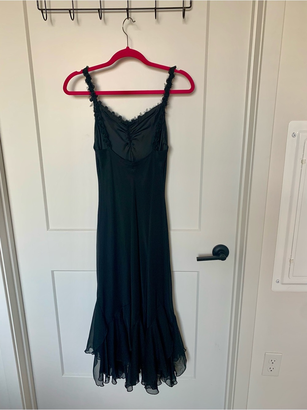 Vintage Le Chateau black slip dress rose straps